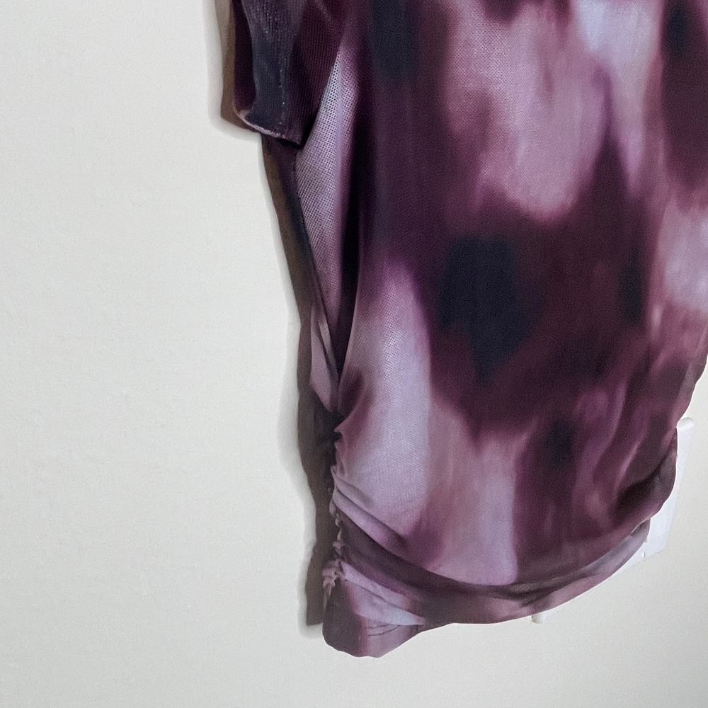 Frankee Skylarr Tunic Top Mesh Swirl Print Sheer Sleeve Ruched Women's Small - Picture 4 of 7